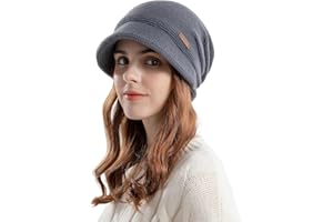 AYPOW Sombrero de Visera Holgado de Punto de Invierno para Mujer, Gorro Térmico Cálido con Forro Polar con ala, Gorro con Potección para Los Oídos, Gorro de Boina, Gorro Diario Invierno al Aire Libre