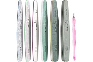 Canvalite Set 6 Lima per Unghie Semipermanente, Lima Gel Unghie Professionale con Morta Pelle Strumento, Lavabile a Doppia Faccia 150, 180, 240, 100/180, 220/280, 1000/4000 Grit