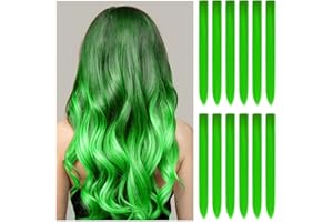 LIPENS 12 PCS Green Hair Extensions Clip In for Kids Girls Women, 22" Highlights Greene Hair Extensions, Synthetic Straight Hair Piece DIY Girls Hair Accessories on Daily Party (12 PCS Green)
