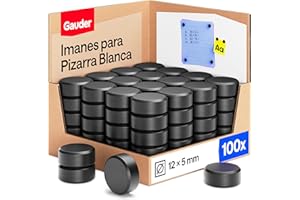 GAUDER Imanes para Pizarra Blanca, Nevera & Oficina - Discos Magnéticos Redondos Fuertes - Imanes Negros para Uso Diario (100 piezas - 12 x 5 mm)
