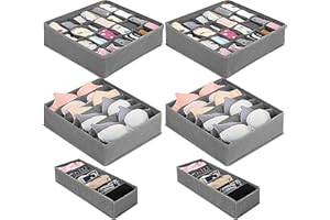 XJYMCOM 6PCS Drawer Organiser Underwear Storage Box Foldable Cabinet Dividers Wardrobe Storage Organizer Fabric Closet Dresser Containers for Bras Underwear Socks Ties Jewelry Gery