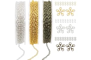 TOAOB THE ONE AND ONLY BABY TOAOB 15m Chaînes de Collier 3x2mm Or Argent Bronze Avec 60pcs Fermoirs à Homard et 90pcs Anneaux de Saut pour Collier DIY Fabrication de Bijoux Bracelet Breloques Artisanat et Décoration Pendentif
