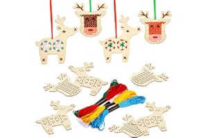 BLULU Kit 10 Punto Croce in Legno di Natale Punto Croce con Renne Ornamenti per Alberi di Natale in Legno Decorazioni Natalizie da Appendere Decorazioni Natalizie Artigianali per Forniture Natale