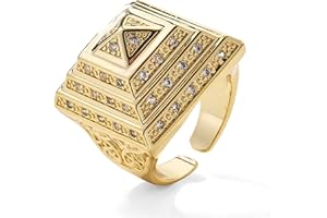 THE BLING KING Gold Adjustable Pyramid Ring with Stones, Adjustable Ring with 18K Real Gold Plating, Premium Unique Fashion Jewellery Gift for Men and Teens (Size 10 - Adjustable to Fit Various Sizes)