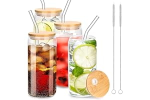 VVHIPPO Lot de 4 Canettes de Bière Avec Couvercles Et Paille, Verres à Bière en Forme de Canette de 590 ml, Tasse à Café Glacé, Réutilisables Pour Smoothies, Thé, Cola, Jus de Fruits, Soda, Cocktails (20)