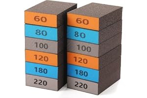 12 Pieces Sanding Sponges, GOH DODD Coarse Medium Fine Assortment Washable and Reusable Sanding Blocks 60 80 100 120 180 220 Grits Ideal for Wood Metal Wall Polishing