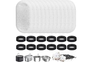 DOBIGER 12+12 Packs Filtre Fontaine Eau Chat, Filtre Fontaine à Eau pour Chat, 12 Pièces Filtre Charbon Actif + 12 Pièces Éponge en Mousse de Distributeur Eau Chat