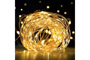 Pupow Guirlandes lumineuses à LED, Guirlandes lumineuses 12M 120 LEDs Girlande de Lumière Extérieur et Intérieur Étanche Decoration Mini LED pour Mariage, Noël, Fête, Jardin, Blanc chaud