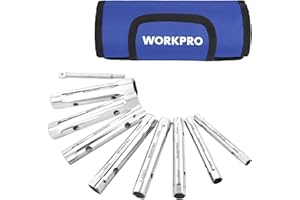 WORKPRO Set di Chiavi a Tubo, Set di Chiavi a Tubo da 9 Pezzi, Chiave a Tubo per Valvole Doccia, Chiave a Tubo per Riparazioni Fai-da-te e Auto, con Barra di Torsione e Borsa di Stoccaggio