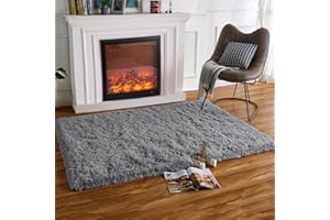 HARESLE Luxus Shaggy Weiche Teppich Wohnzimmer Fläche Teppich Quadrat Kunstpelz Indoor Flauschige zerfeste Teppiche Moderne Wohnkultur für, Esszimmer,Schlafzimmer/grau,60 * 120CM