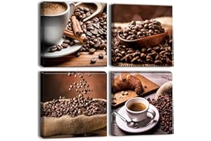 Artscope Stampe e Quadri su Tela 4 pz. Chicchi di Caffè e Caffè Immagine Fotografia Murale Tela Wall Art Bel Regalo per Home Decor Ristorante Cucina Regalo di Anniversario Compleanno 30x30 CM