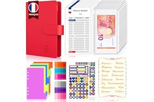 MIDUKIT Classeur Budget Francais A6 Enveloppe Budget, Conception Entièrement Française, Carnet , Planner , Organisateur , Pochette , Agenda Budget (Rouge)