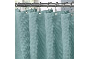 VANZAVANZU Tenda da Doccia in Tessuto Waffle Con Ganci in Metallo - Resistente All'acqua per Bagno e Vasca - 182 x 182 cm (Turchese)