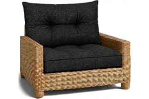 AMAZINGGIRL Coussin Lounge Mobilier Jardin Ensemble: siège 60x60 cm et dossier 40x60 cm - Dossier Rattan Idéal pour balcon terrasse salon extérieur confort durable Coussins épais Graphite lin écologique