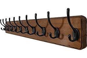WEBI Coat Rack Wall Mounted,10 Hooks,98cm Long Coat Hooks Wall Mounted Rustic,Wood Coat Hanger Wall,Hook Rack Hooks for Hanging Coats,Jacket,Clothes,Hats,Rustic Brown