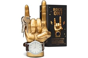Luckies Of London | Rock On Hand | Rock Music Gifts For Men | Mens Bedroom Accessories | Mini Headphone Stand & Jewellery Holder | Gold Ornaments For Desk Tidy | Music Home Decor | Key Holder Stand