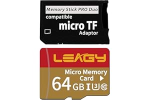 LEAGY Adattatore per memory stick PSP con scheda Micro SD da 64 GB, Micro SD/SDHC/SDXC a Memory Stick PRO Duo MagicGate, compatibile con PlayStation portatile, fotocamera, Handycam, telefono cellulare e PSP