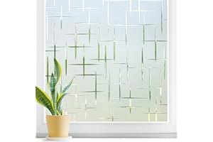 DOWELL Folia okienna, do okien, wzór krzyżowy, samoprzylepna, matowa folia szklana, dekoracyjna, statyczne przyleganie, ochrona przed promieniowaniem UV, nieprzezroczysta, do domu, biura, 44,5 x 200