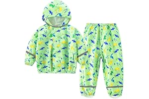Domueay Tuta Impermeabile Bambino Bambina Giacca & Pantaloni Antipioggia Leggero Traspirante Tuta Pioggia Riflettente Completo Antipioggia con Cappuccio Ragazzi Ragazze 1-7 Anni, 86-122