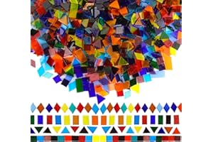 Lanyani 1600 Pieces Transparent Cathedral Glass Mosaic Tiles Pieces for Arts and Crafts Mixed Color Stained Glass Pieces, 4 Shapes Mixed