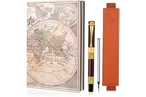 JiaoJiRen Diario in pelle con mappa del mondo antico, taccuino vintage goffrato con penna/ricarica/portapenne, diario di scrittura 3D, diario di viaggio a righe per uomini e donne, regali di vacanza.