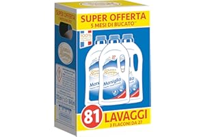 Spuma di Sciampagna - Detersivo Lavatrice Concetrato, Sapone di Marsiglia, Formula Concentrata Efficace Anche a Freddo, Igienizzante con 93% di Ingredienti Biodegradabili - 3 x 1215 ml, 81 Lavaggi