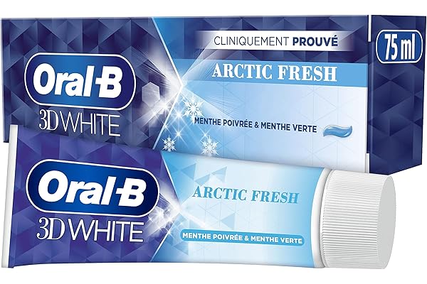 Oral-B 3D White Arctic Fresh Dentifrice Éliminant Des Taches Pour Des Dents Plus Blanches Dès Le Premier Brossage, Doux Pour L’Émail, Arôme Menthe Poivrée Et Menthe Verte, 75ml