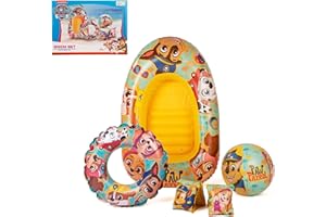 SAMBRO Paw Patrol Inflatable Swim Set | Arm Bands, Swim Ring, Beach Ball & Inflatable Boat | Portable Holiday Swimming Pool Beach Swim Set | Summer Pool Party For Kids | 3+