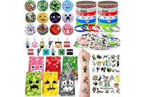 Moltby 110PC Videogiochi Gadget Miner Compleanno Bambini - Kit Compleanno Miner con Tatuaggi Temporanei Portachiavi Braccialetto in Silicone Adesivi Borsa da Festa