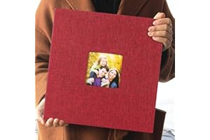 RECUTMS Self Adhesive Photo Album Large Scrapbook Album Magnetic 40 Pages Linen Hardcover with A Metallic Marker Pen Wedding Gift Valentines Day for Couples (Red-Large)