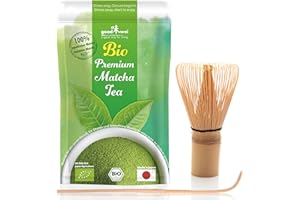 ‎GOODWEI Bio Matcha zestaw dla początkujących: 30 g, oryginalna japońska matcha bio + miotła do matchy i łyżka
