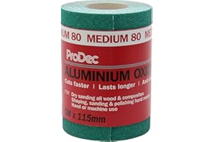 ProDec 5m Roll 80 Grit Medium Grade Green Aluminium Oxide Abrasive Sanding Paper for Sanding Wood, Paint, Plaster, Filler, Metal and More, 115mm Wide Sandpaper Compatible with Machine Sanders
