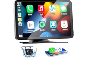 PQV Carplay Voiture avec Caméra de Recul Autoradio Carplay avec Écran Tactile IPS HD de 7 Pouces, A-pple Carplay & Android Auto sans Fil, avec Mirror Link/Siri/Contrôle Vocal/GPS/AUX