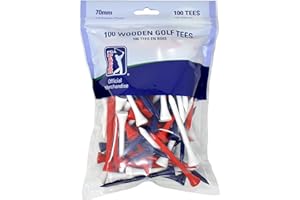 PGA TOUR 100 Wooden Golf Tees, 70mm (2.75 inch), High Quality, Durable, White/Red/Blue, Perfect for Drivers, Golf Tees Wooden, Traditional Colours, Premium Golf Tee