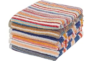 Olivia Rocco Pack Of 6 Stripe Towels Easy Care 100% Cotton Colourful Absorbent And Quick Dry Hand Towels Bath Sheets Holiday Gym Beach (6 x Hand Towels)