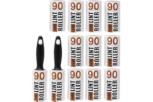 Redberry Juego de 1080 Hojas de Rodillo y Recambio, 2 Asas de Rodillo y 12 Rollos de 90 Hojas, Menos de 2 Peniques por Hoja, para Eliminar Pelusas, Pelusas y Pelo de Mascotas de Ropa, alfombras y