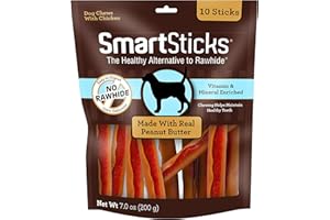 SMARTBONES Smartsticks Jouet à mâcher pour Chien en Cuir Brut avec du véritable Poulet, des légumes et du Beurre de cacahuète 200 ML