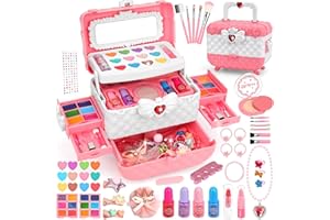 Flybay Maquillage Enfant Fille, Lavable Coffret Maquillage Enfant Jouet, Jouet avec Collier et Pince à Cheveux, Cadeau de Noël Anniversaire Halloween pour Filles 3 4 5 6 7 8 9+ Ans