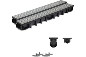 ZMMMAXPOL 2m Entwässerungsrinne für modulares System A15 98mm, komplett Stegrost Kunststoff, Grau Line