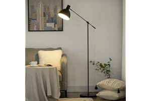 HOMCOM Lampadaire sur pied salon, lampe sur pied 40 W, hauteur réglable, abat-jour et bras orientable, culot E27, lampadaire salon, chambre, bureau, Ø 30 x 131-155 cm, noir