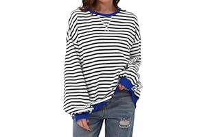 TERIVEEK Damen-Sweatshirt, Oversize, gestreift, Farbblock, langärmelig, Rundhalsausschnitt, lässig, locker, Y2K-Shirt