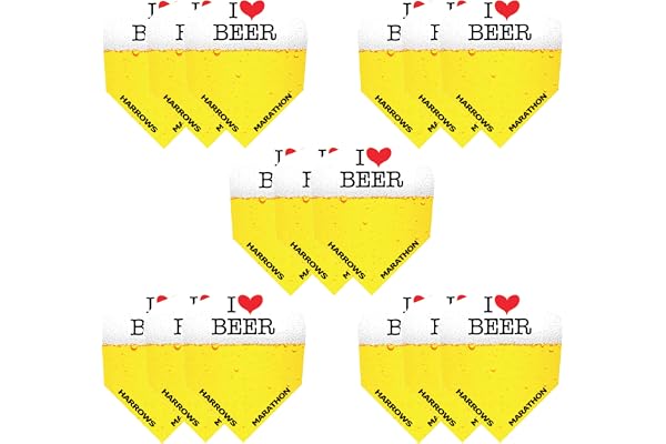 Harrows Lot de 5 ailettes de fléchettes en forme de bière (15 ailettes au total) 100 microns, extra solides, fabriquées au Royaume-Uni, accessoires de fléchettes professionnels