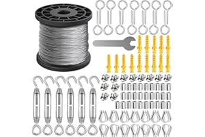 AYSUM 50M Garden Wire For Climbing Plants 2mm Stainless Steel Wire Rope Kit, M5 Turnbuckle Wire Tensioner Kit, Fence Wire Roll Kit, Cable Railing Kit, Garden Wire Tensioner Kit