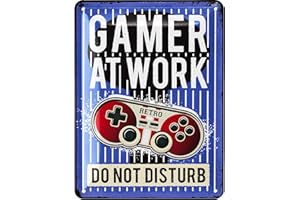 LANOLU Cartel de chapa retro con texto en alemán "Gamer at Work", cartel para puerta con texto en alemán "GAMER AT WORK", cartel de metal de 15 x 20 cm