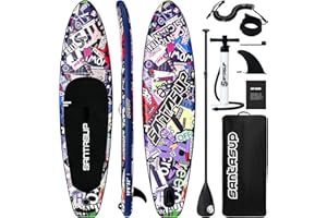 Santasup Stand Up Paddle Planche de Surf Sup Gonflable Complet Accessoires Paddle Gonflable Pagaie Réglable, Pompe, Tapis Antidérapant, pour Adultes Pompe, Sac à Dos de Voyage ISUP