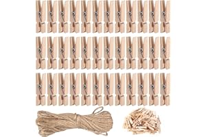 YWCHOSHE 160 Pz Mollette Legno Piccole 3,5cm, Mollette in Legnos, Mollettine Legno Piccole per Appendere Foto Arti Decorazione Domestica Matrimoni Feste Artigianale(Marrone) con Filo di Luta 10 m