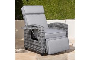 Club Rattan Outdoor Rattan Garden Reclining Lounge Chair with Adjustable Headrest and Flip Table