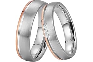 DOOSTI Ring für Damen Herren Partnerring Edelstahl Bicolor Silber Rosegold ohne/mit Zirkonia Ehering Trauring Freundschaftsring Hochzeit Ring Frau Mann