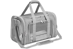 DPWEION Soft Sided Cat/Pet/Dog Carrier Bag,Portable Foldable Pets Travel Carriers For Cats/Dogs With Shoulder Strap & Removable Mat,Durable Puppy Basket of 16 lbs Airline Approved - Grey
