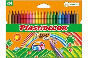 BIC Kids Plastidecor Craies de Coloriage - Couleurs Assorties, Etui Carton de 24
